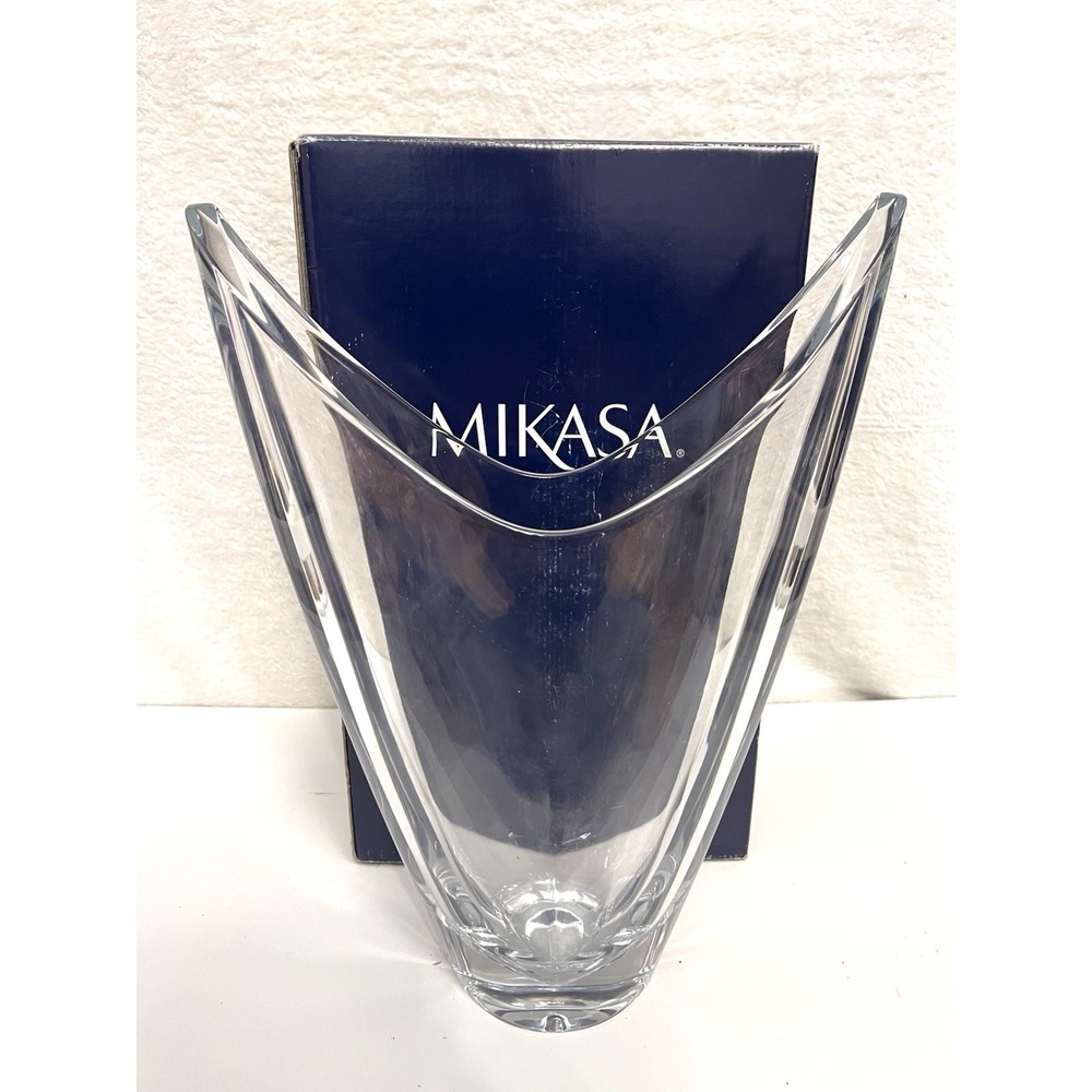 Mikasa Neptune Vase Clear Flared Top Signed Crystal 4"W x 10" L x 14"H